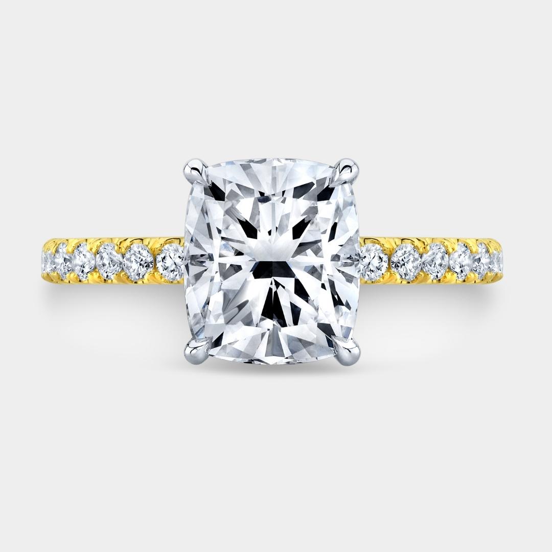 Cushion Diamond Pave With Hidden Halo Yellow Gold And Platinum Engagement Ring