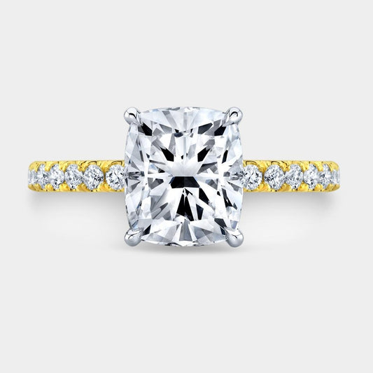 Cushion Diamond Pave With Hidden Halo Yellow Gold And Platinum Engagement Ring