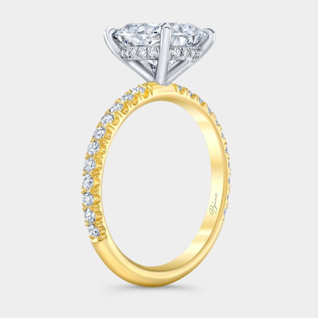 Cushion Diamond Pave With Hidden Halo Yellow Gold And Platinum Engagement Ring