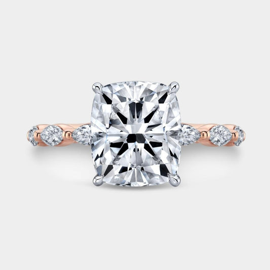 Cushion Diamond With Marquise Accents Rose Gold And Platinum Engagement Ring