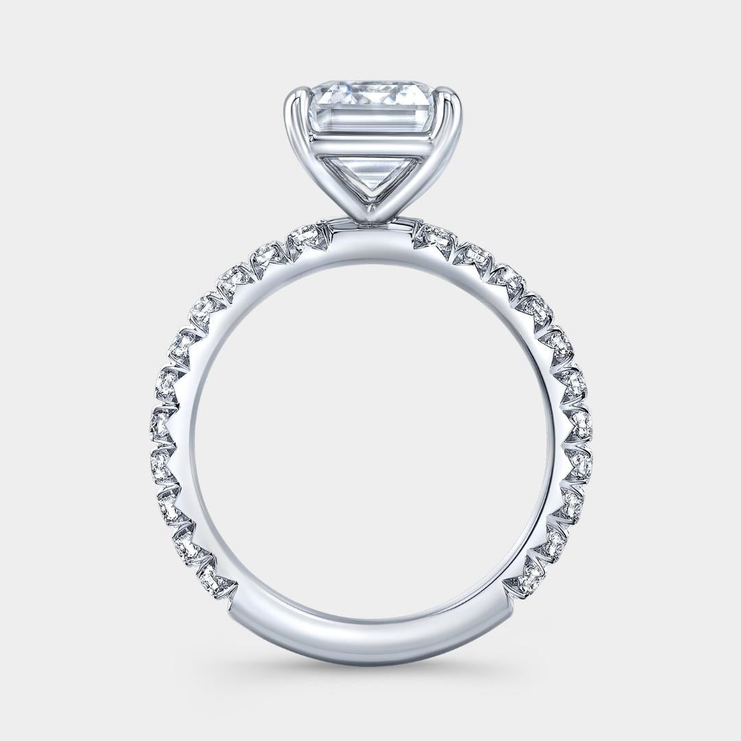 Emerald Diamond French Pave Platinum Engagement Ring