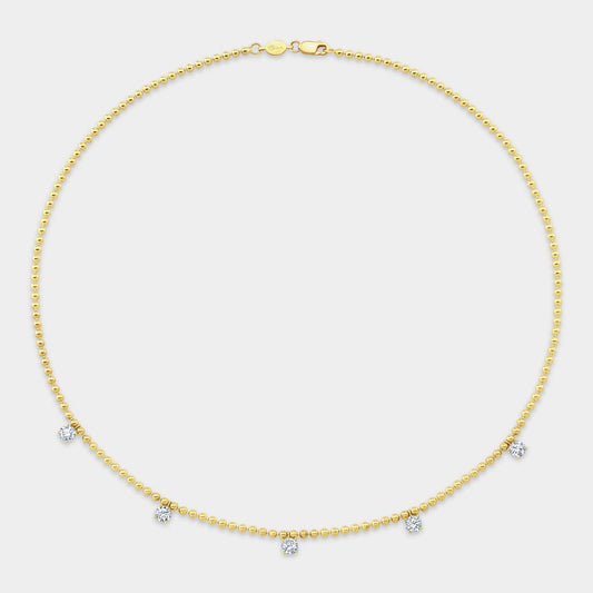 14k Yellow Gold 1.5ct Lab Round Diamond Bead Chain Necklace