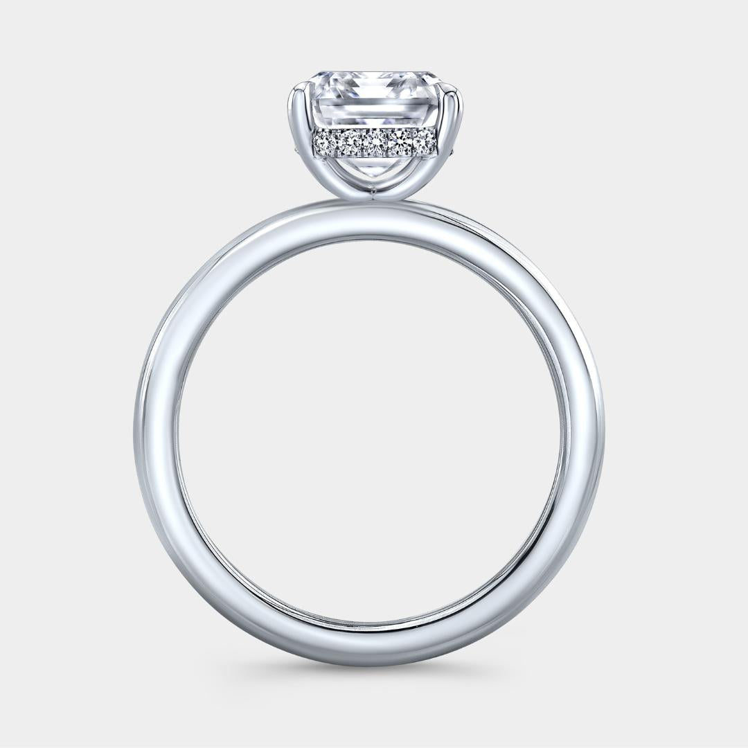 Emerald Diamond Hidden Halo Solitaire Platinum Engagement Ring