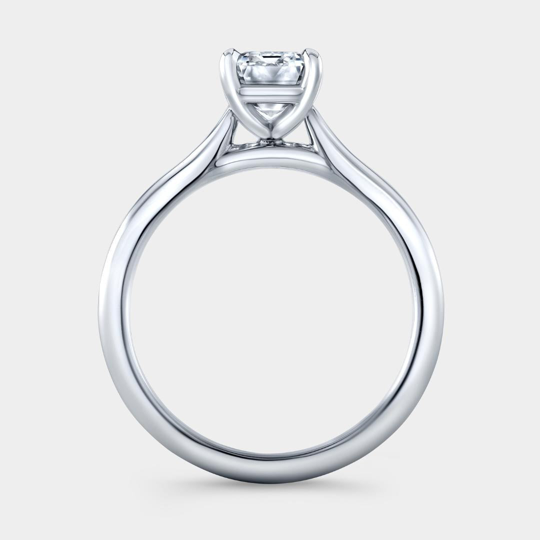 Emerald Diamond Tapered Cathedral Solitaire Platinum Engagement Ring