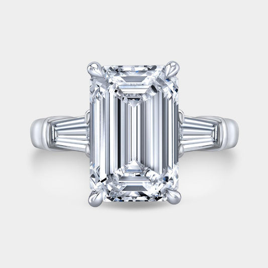 Emerald Diamond Three Stone Tapered Baguette Platinum Engagement Ring