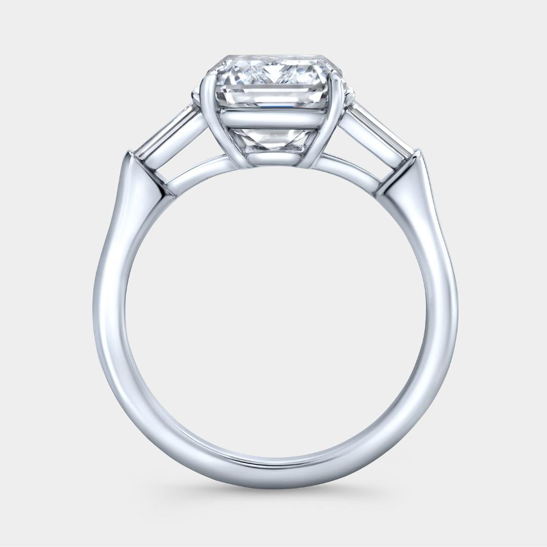 Emerald Diamond Three Stone Tapered Baguette Platinum Engagement Ring