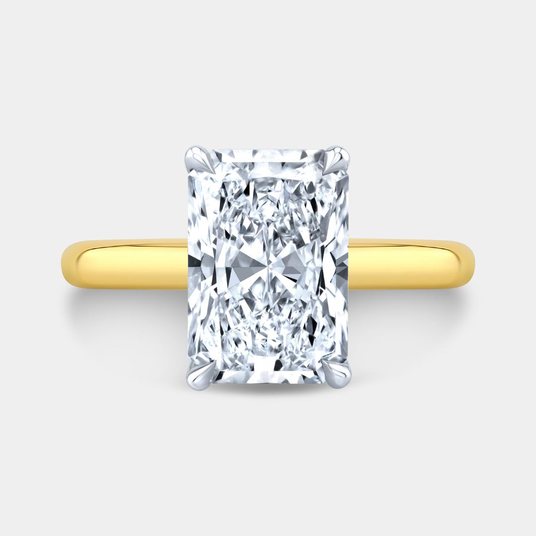 Radiant Diamond Tulip Cathedral Solitaire With Diamond Bridge Yellow Gold And Platinum Engagement Ring