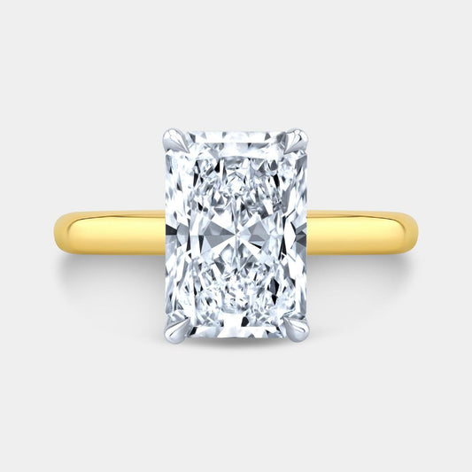 Radiant Diamond Tulip Cathedral Solitaire With Diamond Bridge Yellow Gold And Platinum Engagement Ring