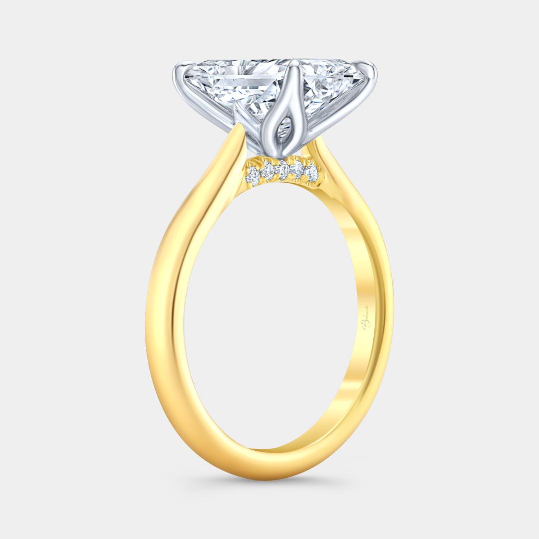 Radiant Diamond Tulip Cathedral Solitaire With Diamond Bridge Yellow Gold And Platinum Engagement Ring