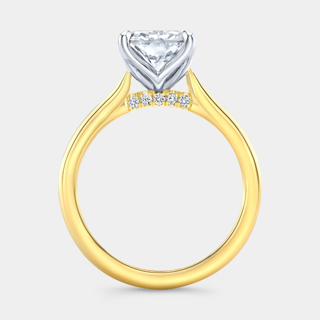 Radiant Diamond Tulip Cathedral Solitaire With Diamond Bridge Yellow Gold And Platinum Engagement Ring