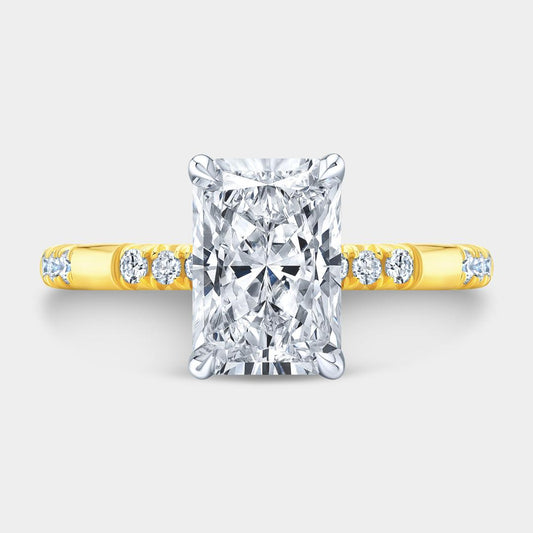 Radiant Diamond Tulip Scattered French Pave Yellow Gold And Platinum Engagement Ring