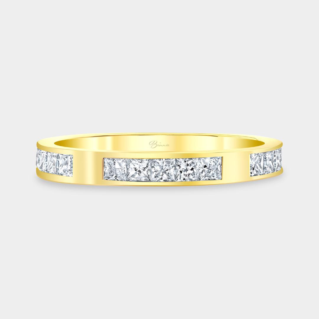 0.50ct Scattered Princess Diamond Channel Set Yellow Gold Wedding Band