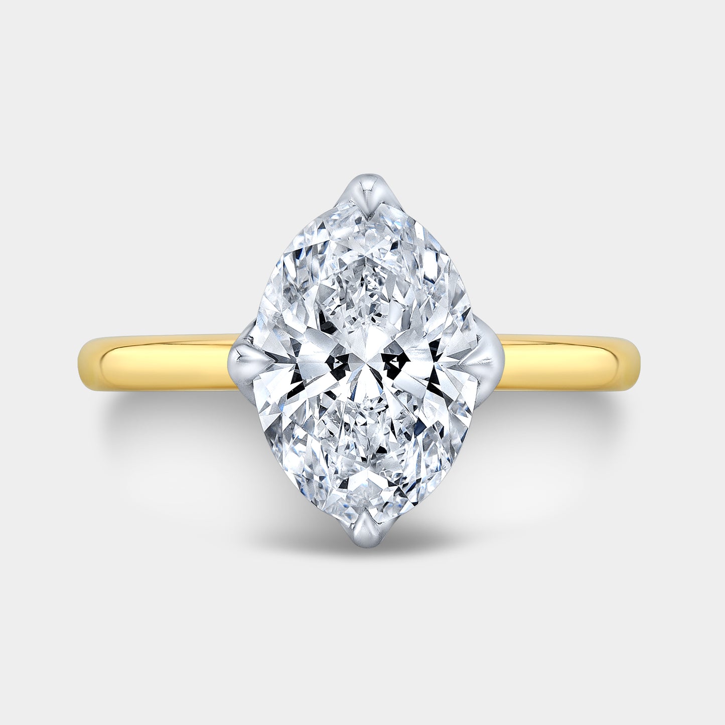 Oval ring, top down, tulip cathedral solitaire.