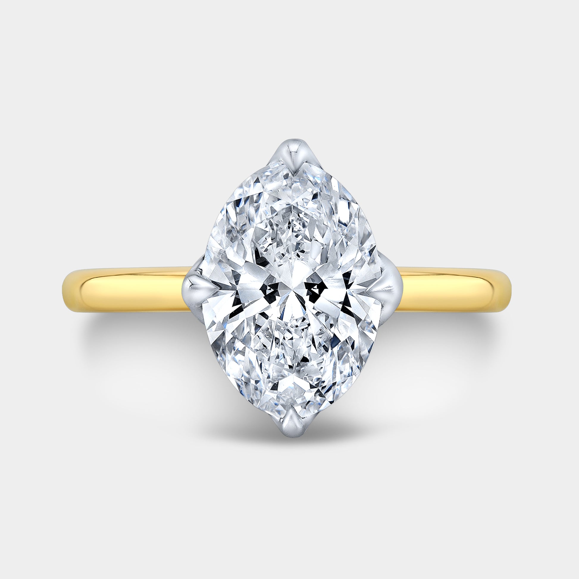 Oval ring, top down, tulip cathedral solitaire.