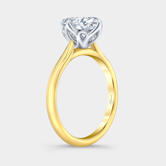 Two tone diamond ring on hand, oval tulip.