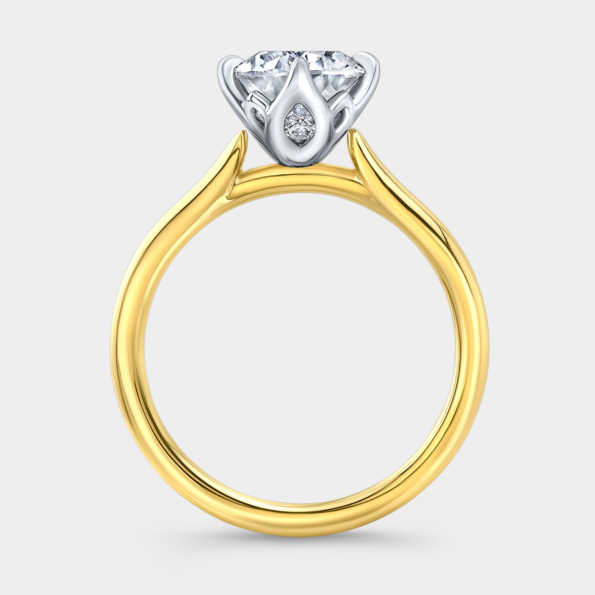 Oval solitaire ring, yellow gold & platinum, tulip.