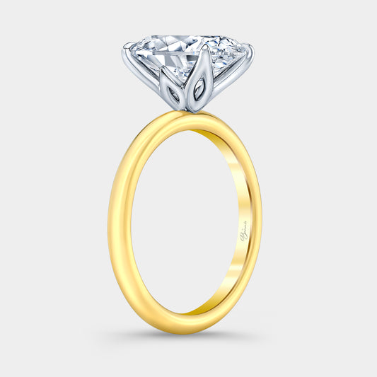 Two tone diamond ring on hand, oval tulip.