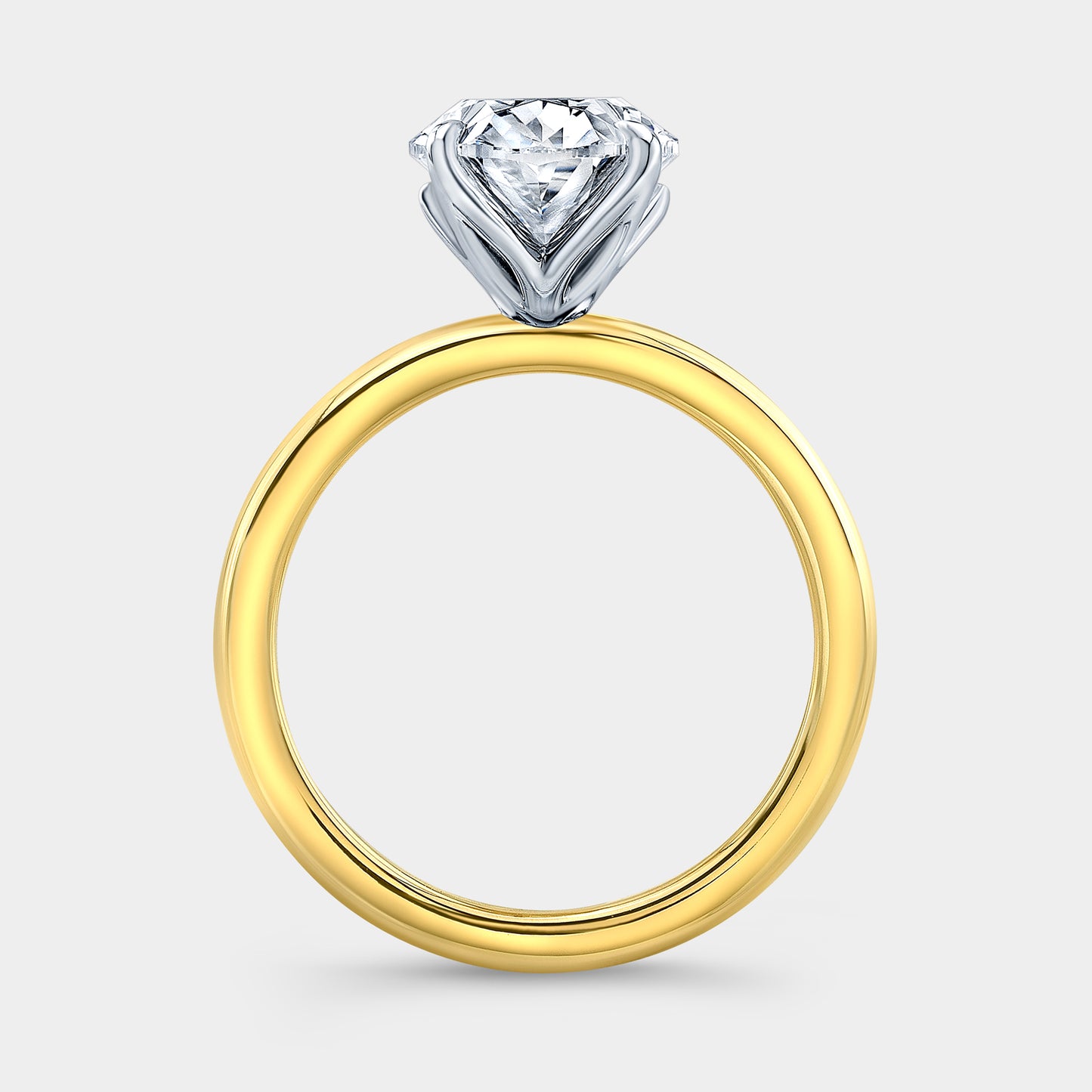Oval solitaire ring, yellow gold & platinum, tulip.