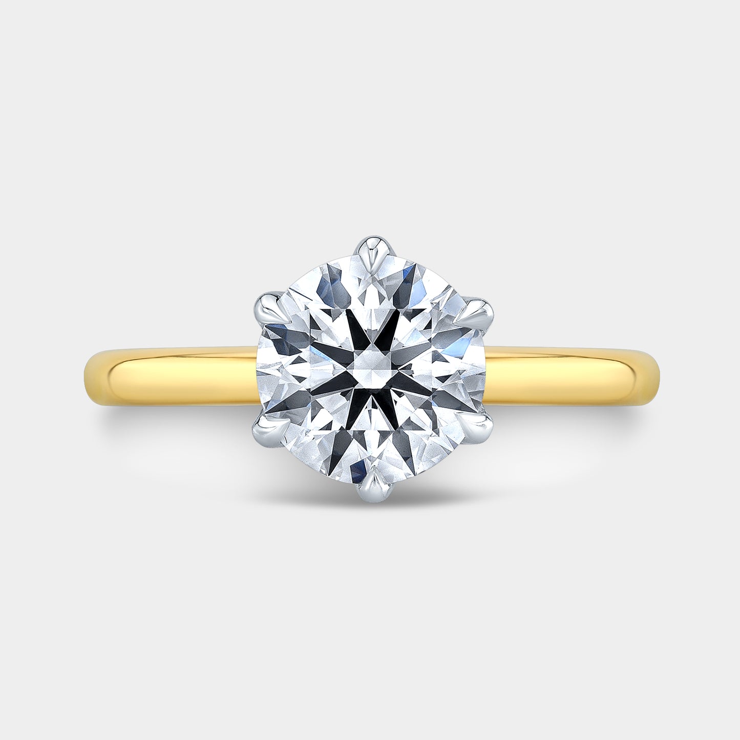 Two tone round ring, top view, tulip solitaire.