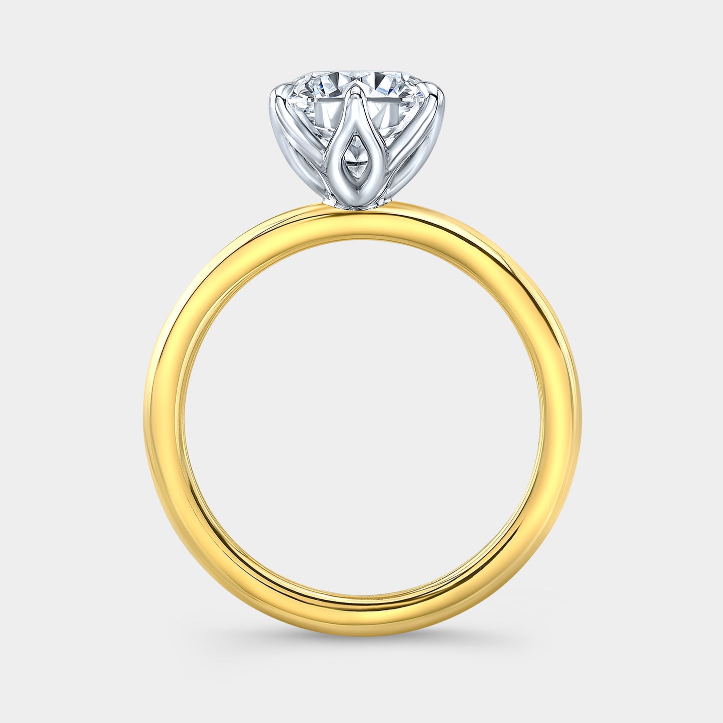 Round solitaire ring, yellow gold & platinum, tulip.