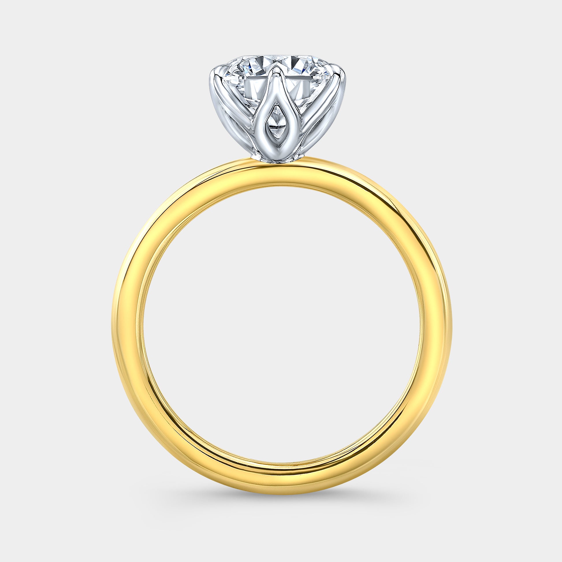 Round solitaire ring, yellow gold & platinum, tulip.