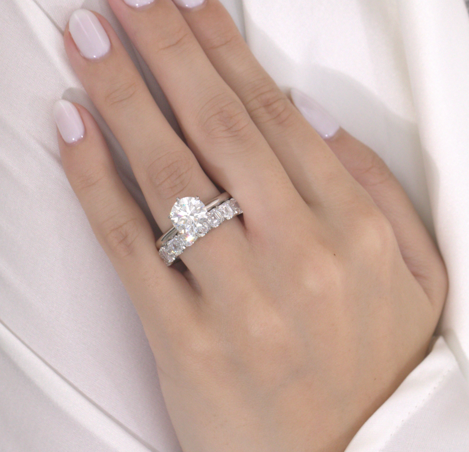 4ct Lab Grown Asscher Diamond Chloe 4.0mm Platinum Wedding Band