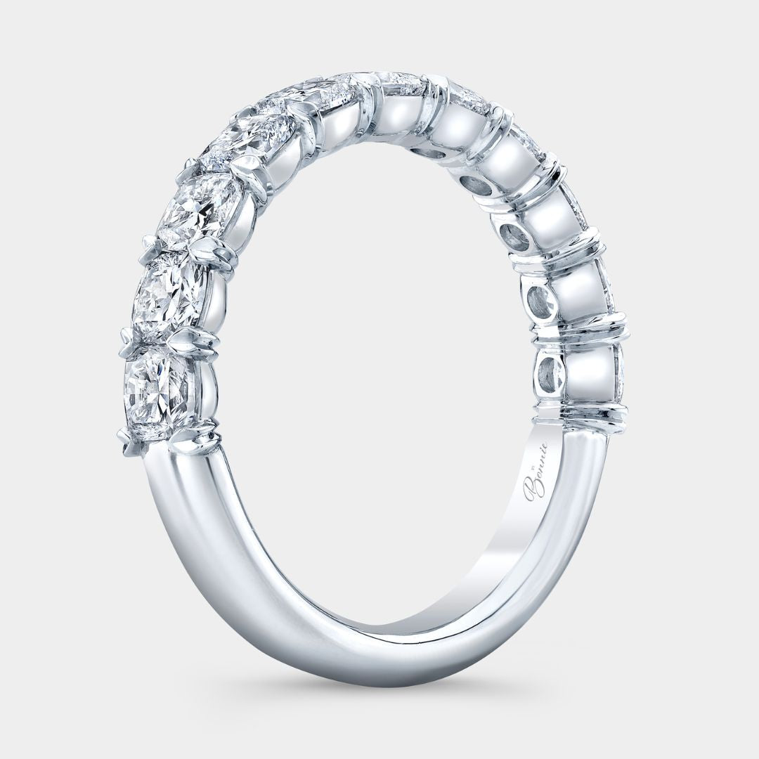 Platinum 1/2 Way Wedding Band, Cushion Cut Diamonds.