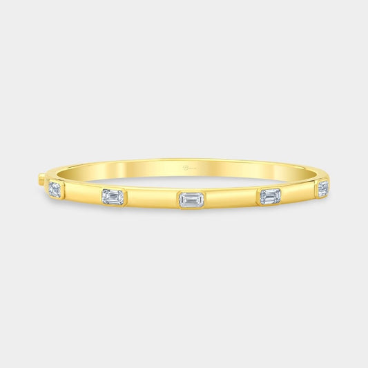 1.70ct Lab Grown East West Emerald Cut Diamond Solid Yellow Gold Bangle