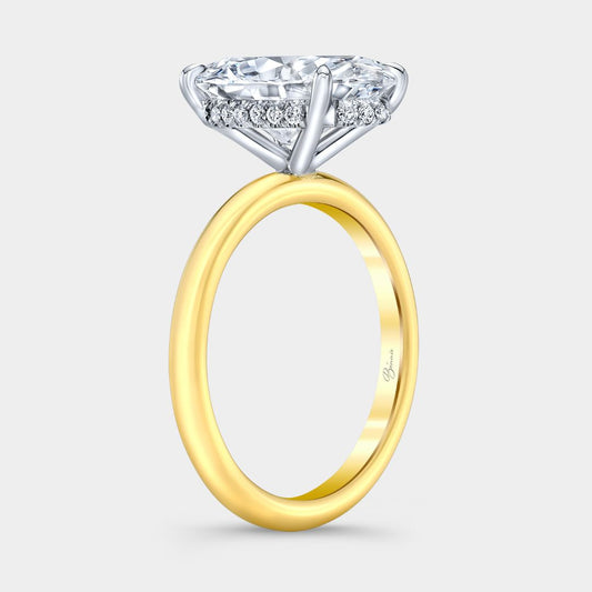 3.09ct Lab Grown Oval Diamond Hidden Halo Solitaire Yellow Gold And Platinum Engagement Ring