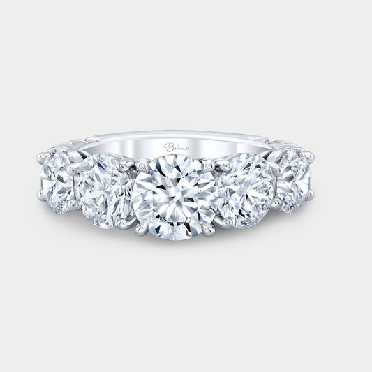 3.75ct Five Stone French Pave Round Diamond Band, Platinum.