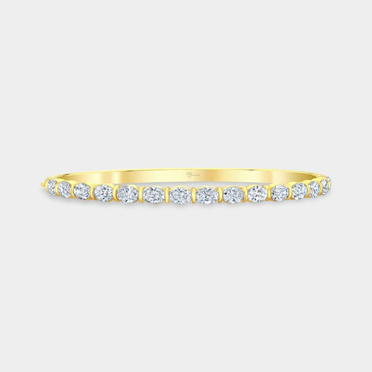 East West 4ct Lab Grown Oval Diamond Bangle Yellow Gold