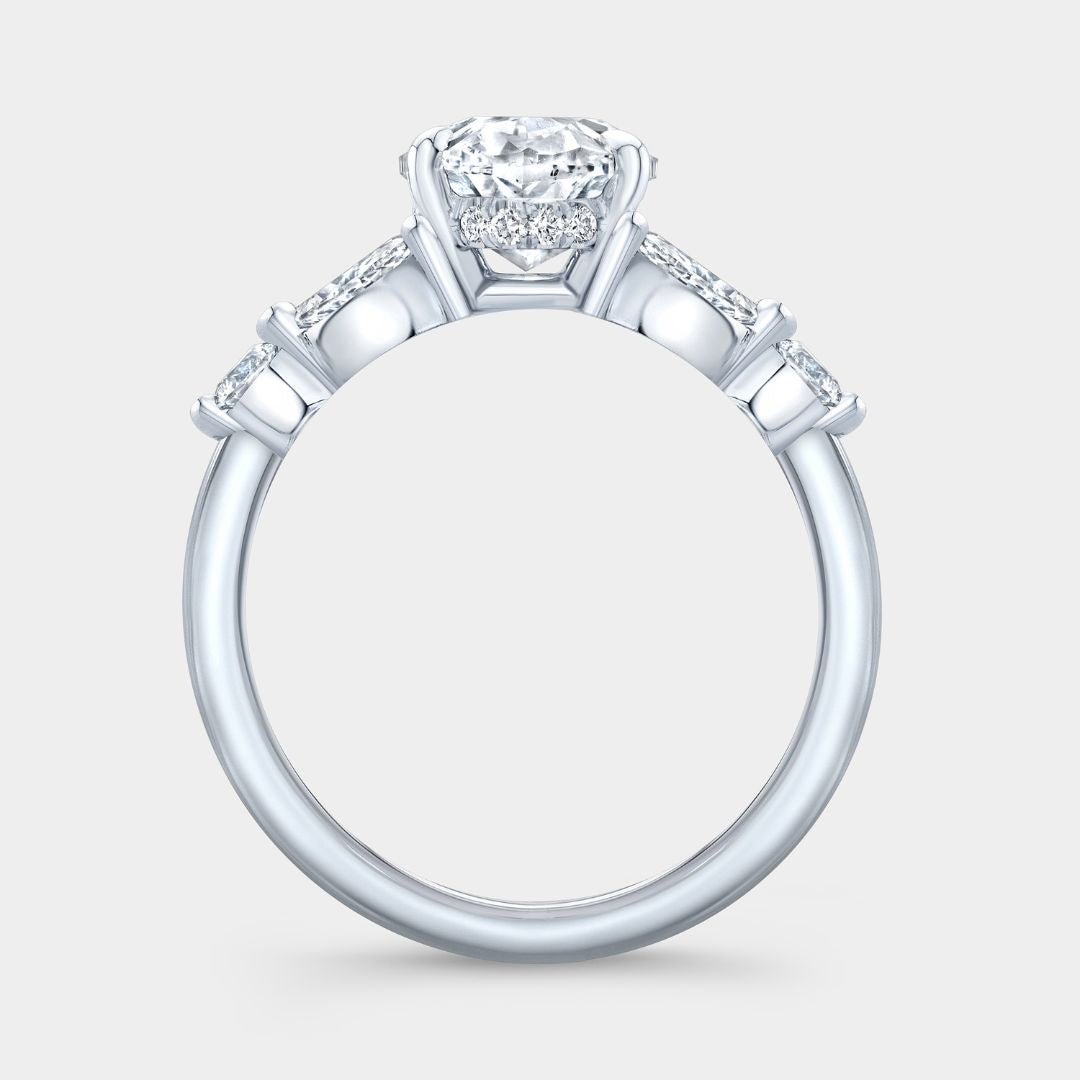 Oval Diamond 7 Stone Cluster Marquise Platinum Engagement Ring