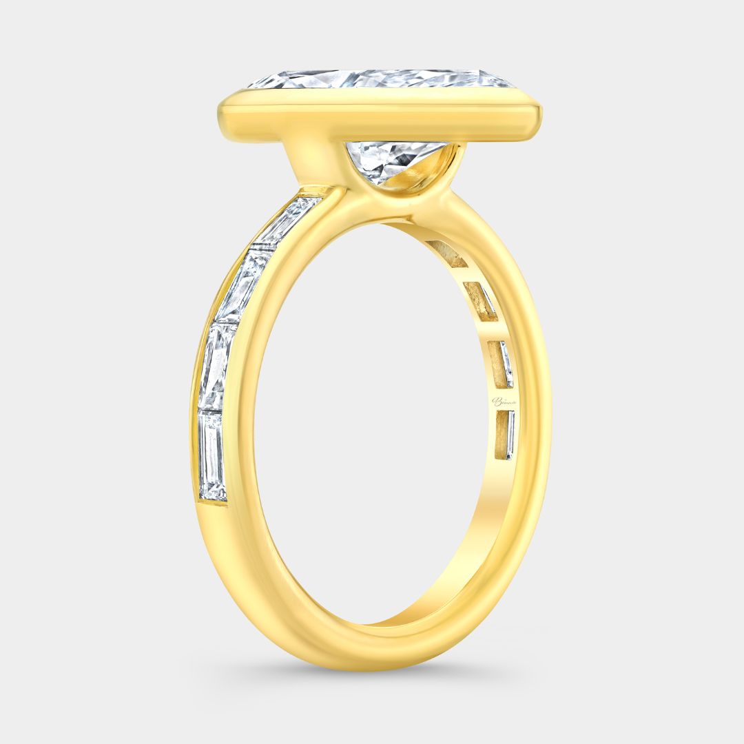 Marquise Bezel with East West Baguette Side Diamonds Yellow Gold Engagement Ring