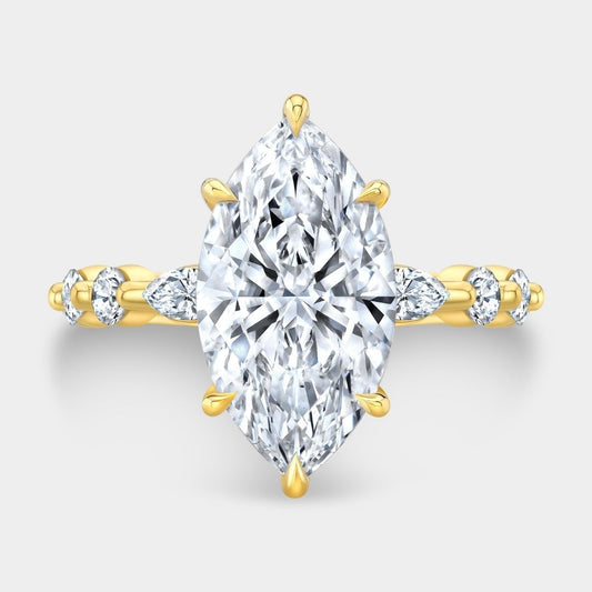 Marquise Diamond with Marquise and Round Diamond Hidden Halo Yellow Gold Engagement Ring