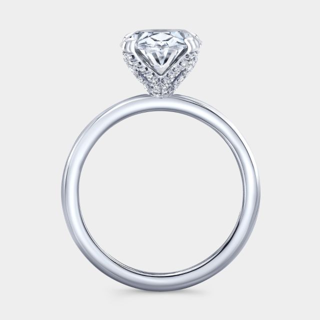 Platinum tulip ring, side view.