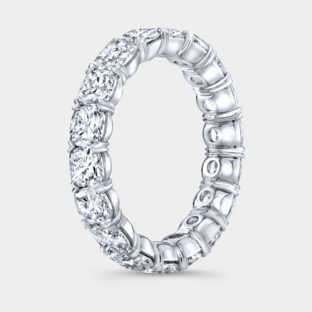 Platinum Eternity Band, Cushion Cut Diamonds.