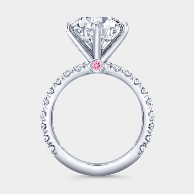 Platinum pave ring, side view.