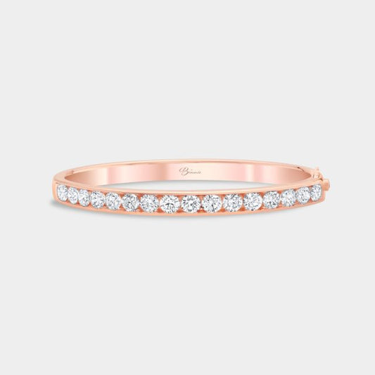 Round diamond bangle, rose gold band.