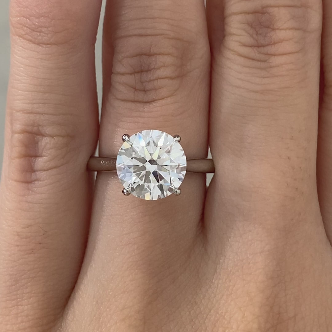 Diamond ring on hand, size view.