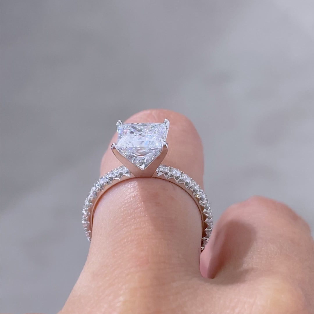 Video: platinum ring on hand, princess pave.