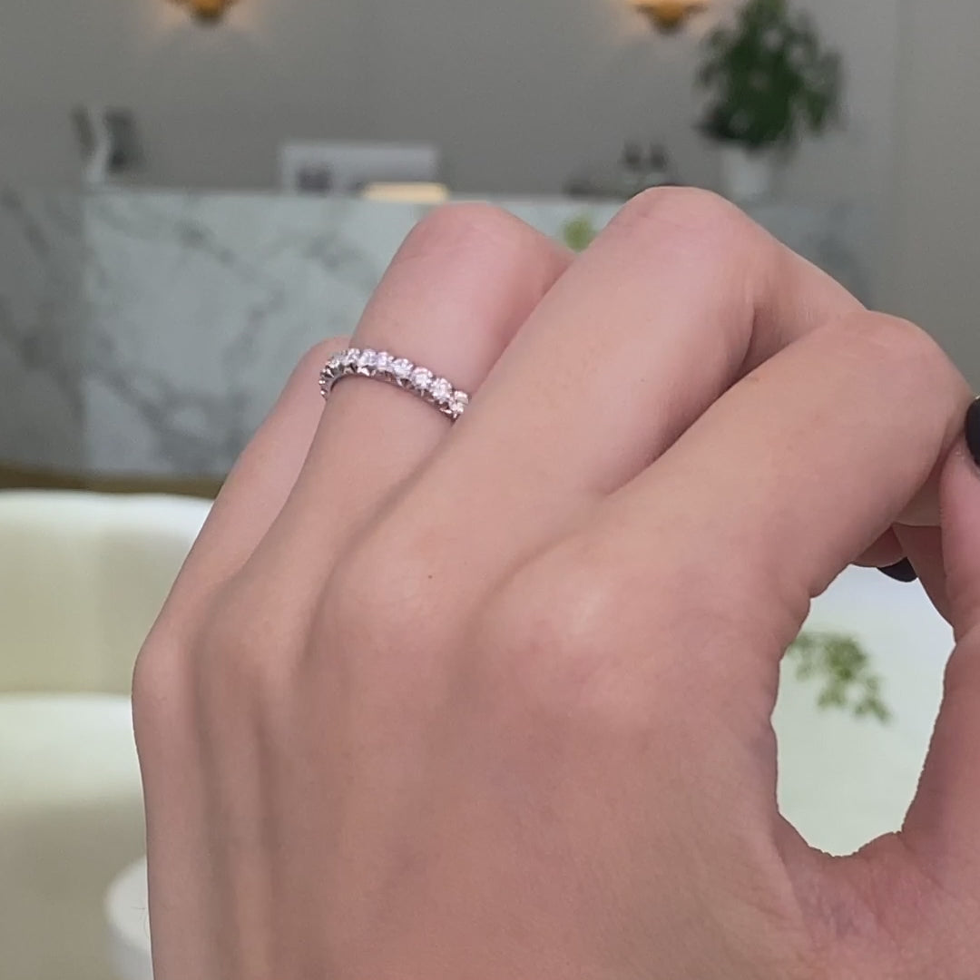 Round Diamond U Pave Wedding Band, Platinum.