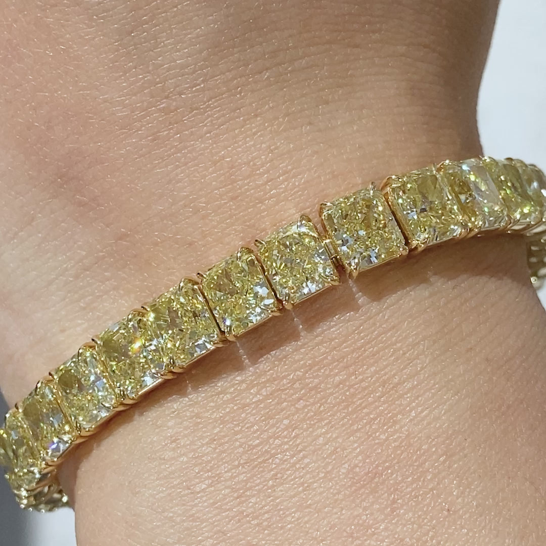 Yellow Diamond Tennis Bracelet, Radiant Cut.