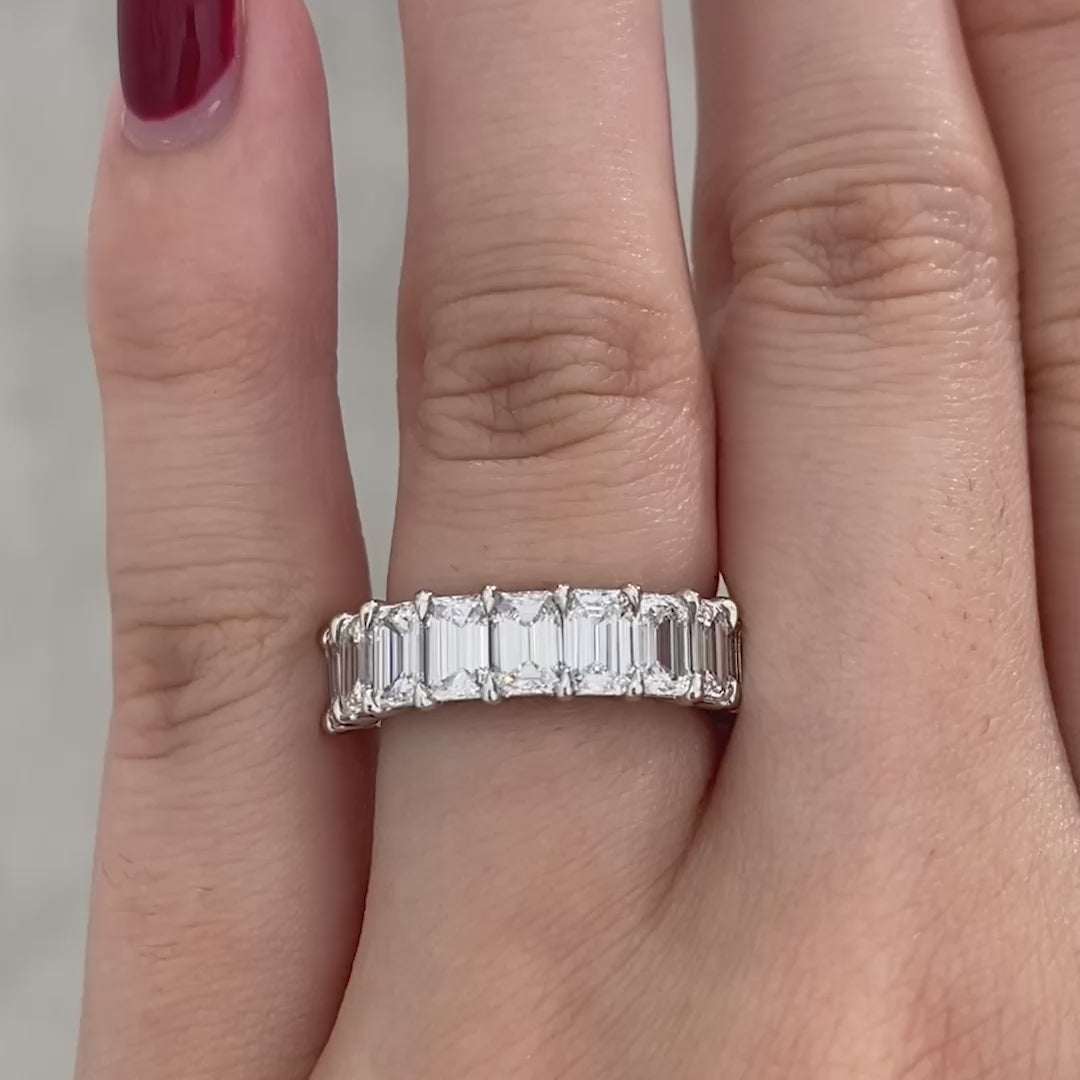 Emerald Diamond Half Way Wedding Band, Platinum.