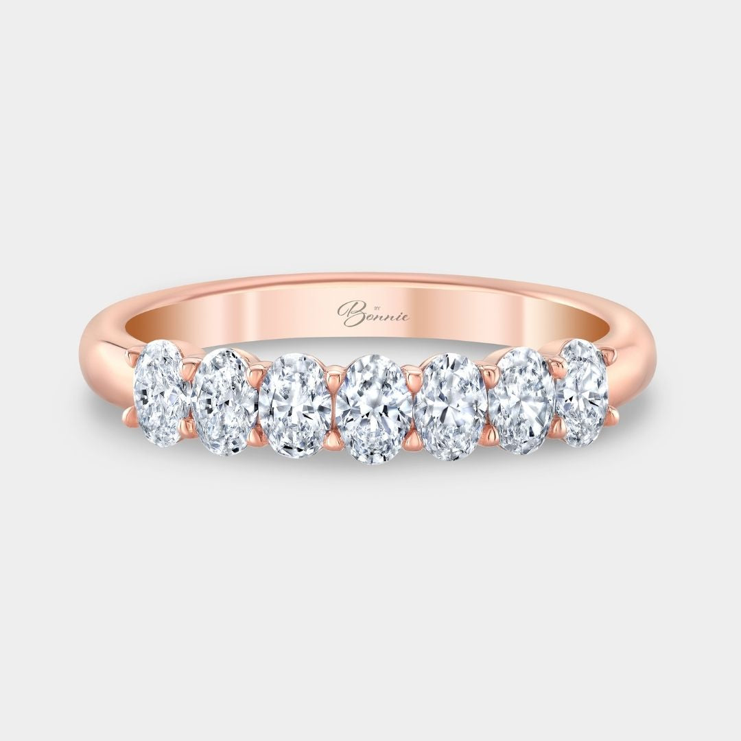0.75ct natural oval diamond 7 stone rose gold wedding band