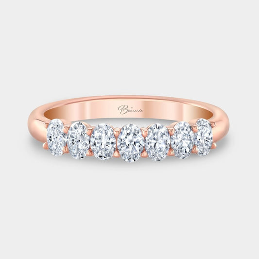 0.75ct natural oval diamond 7 stone rose gold wedding band