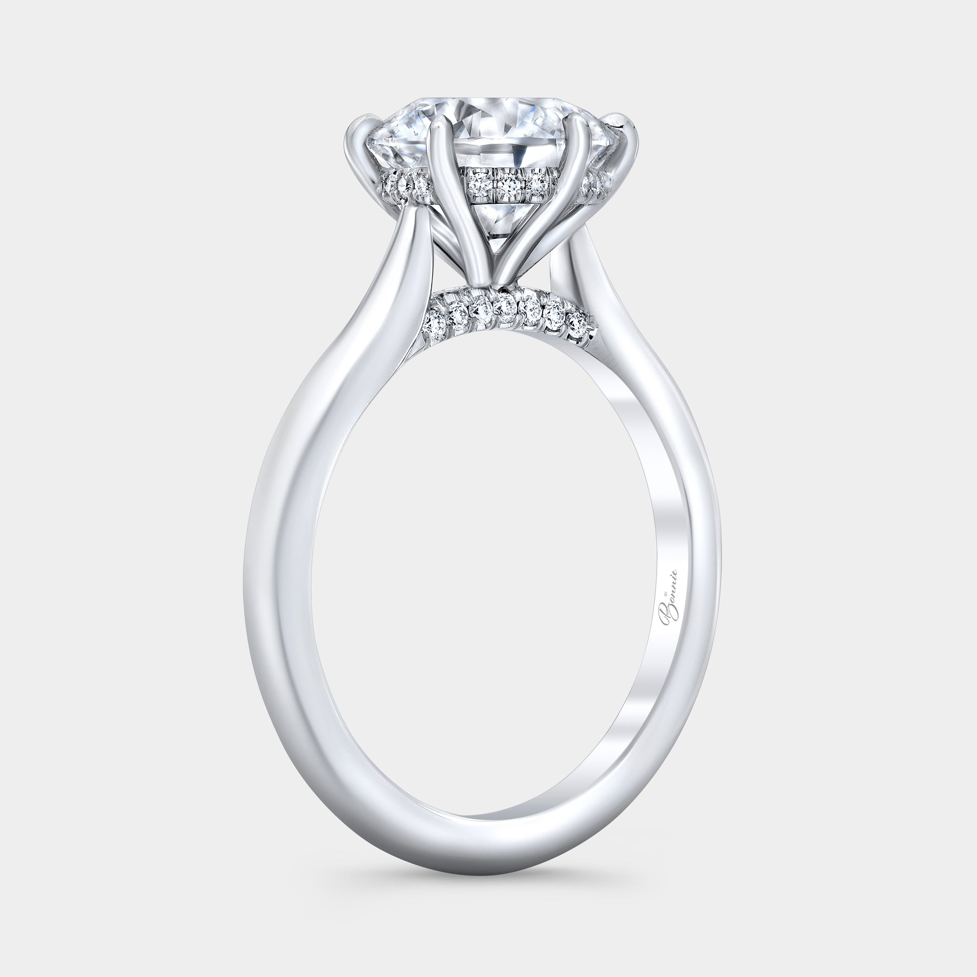 Round Diamond Pave Diamond Bridge Hidden Halo Solitaire White Gold