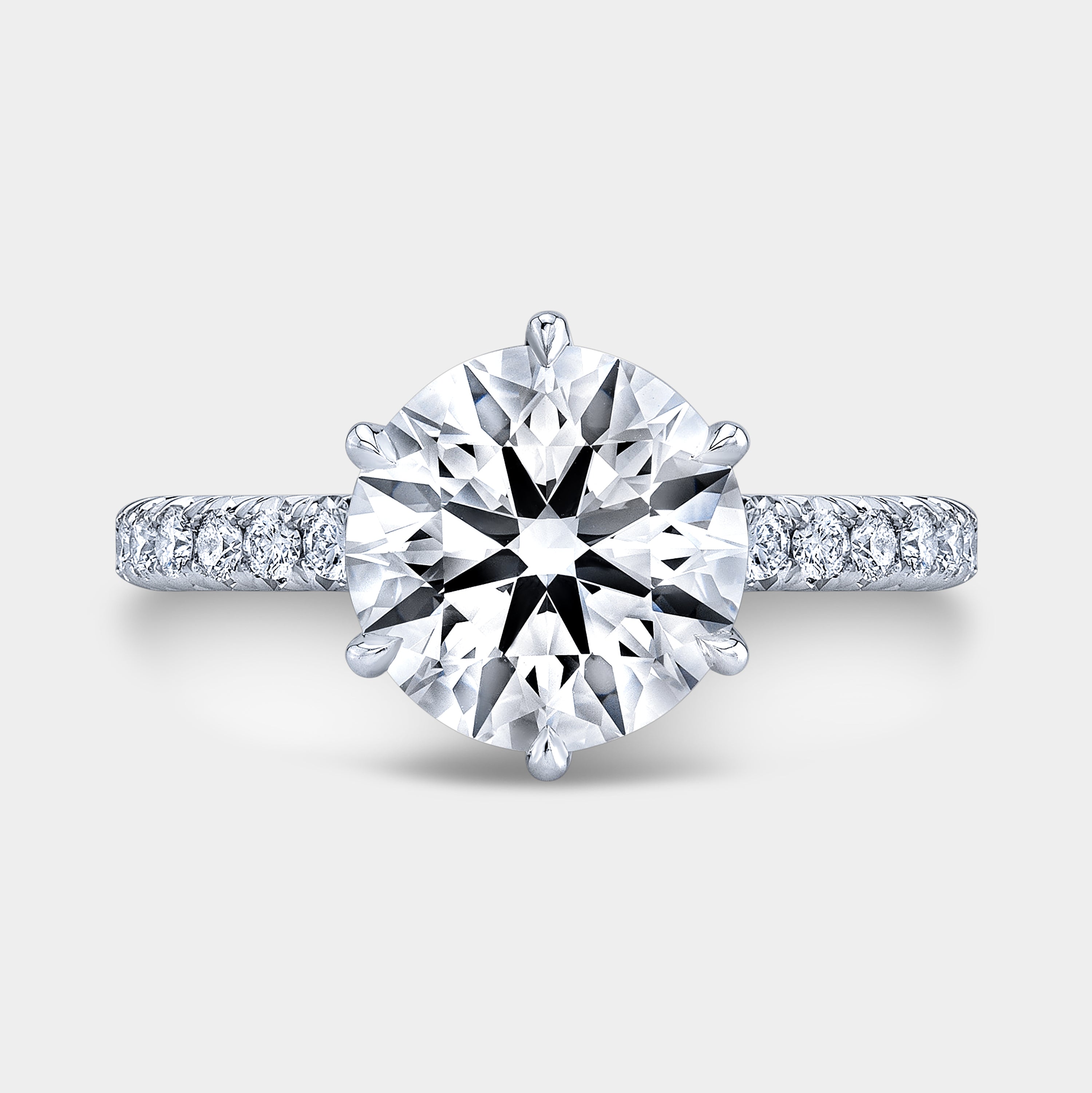 Round Diamond French Pave Platinum Engagement Ring – By Bonnie Jewelry