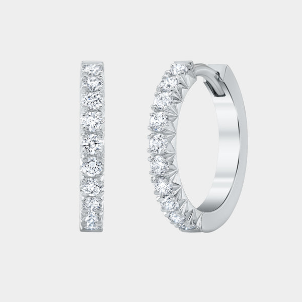Diamond Huggie Earrings, White Gold, 0.37ct Pavé.