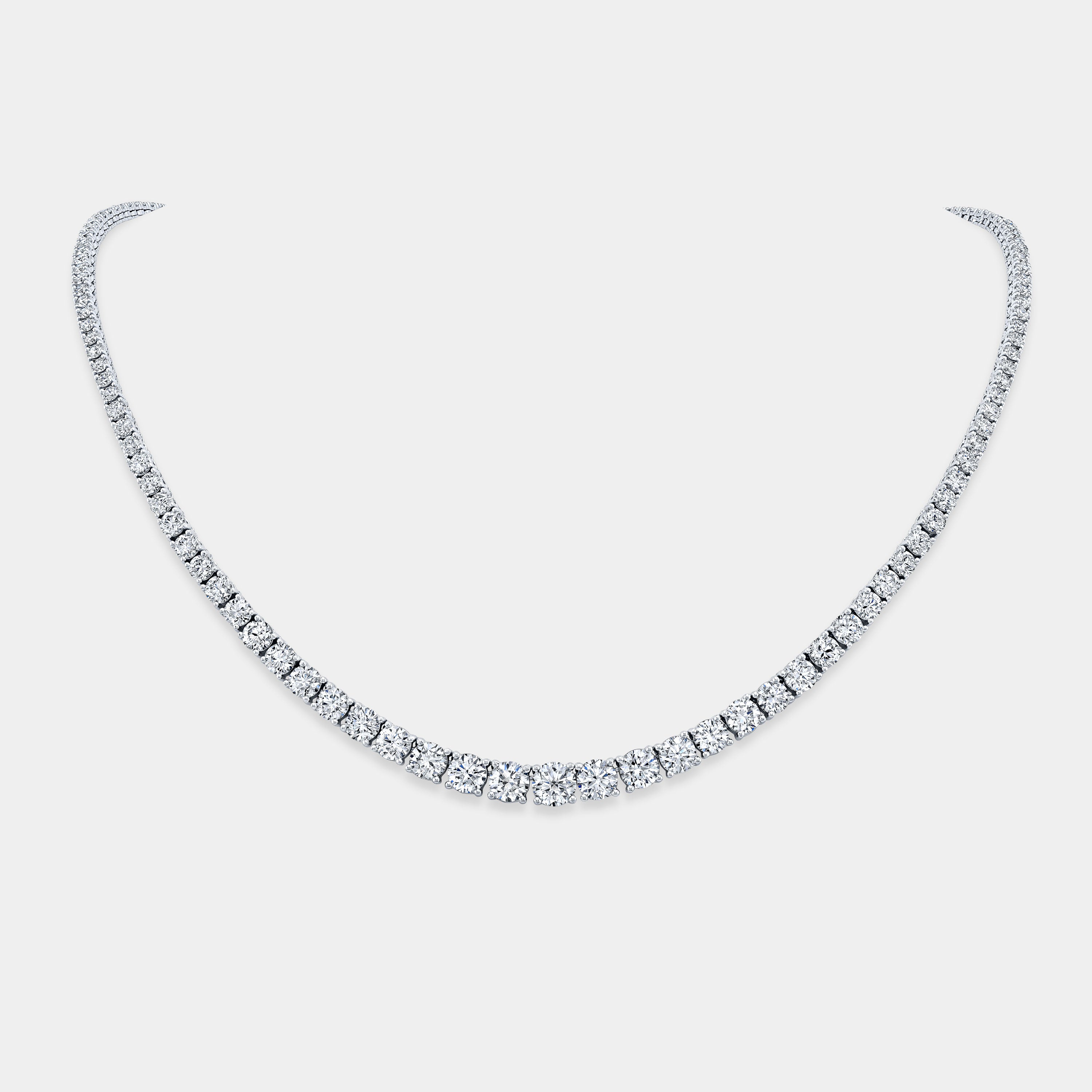 12ct Round Natural Diamond Graduating White Gold Tennis Necklace