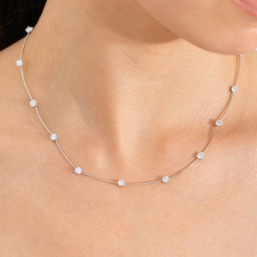 4ct Dainty Floating Round Diamond Station Necklace